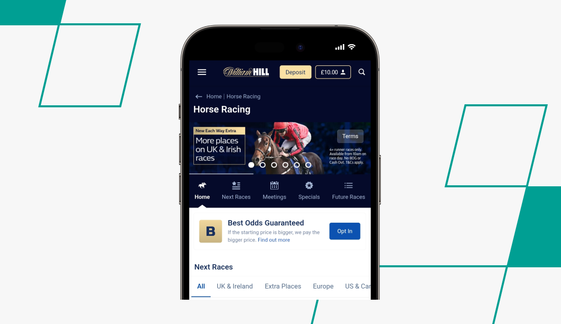 screenshot of william hill horse racing page