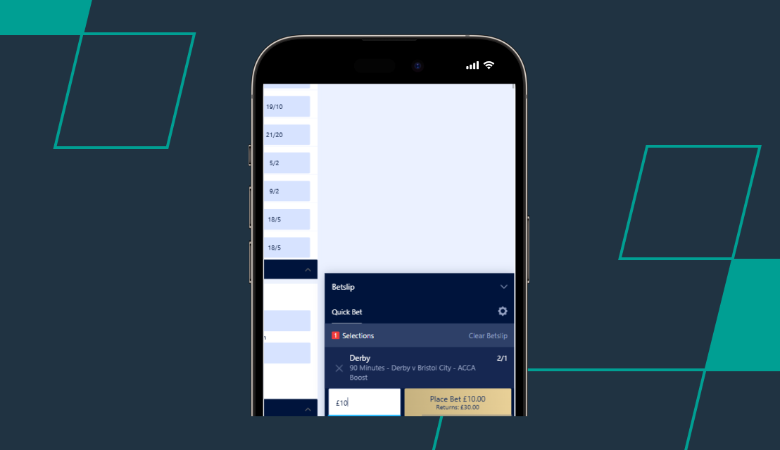 screenshot of william hill qualifying bet slip