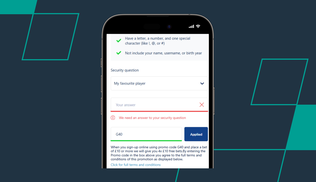 screenshot of william hill registration promo code