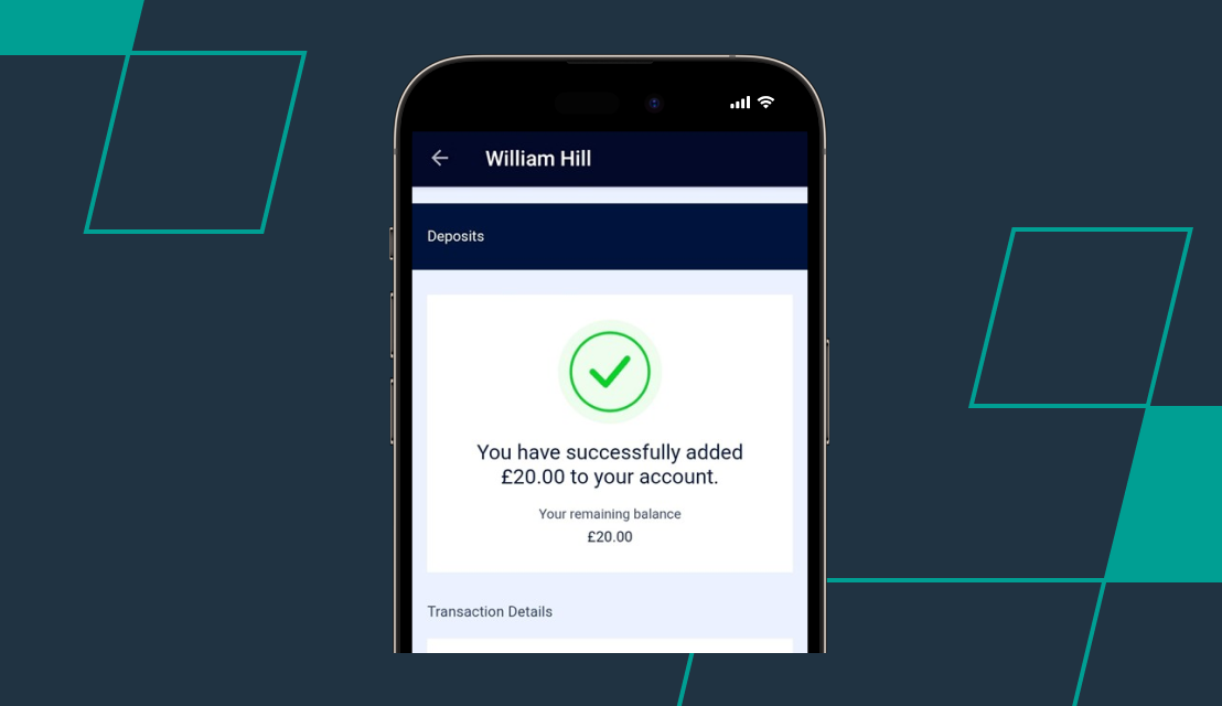 screenshot of william hill deposit confirmation
