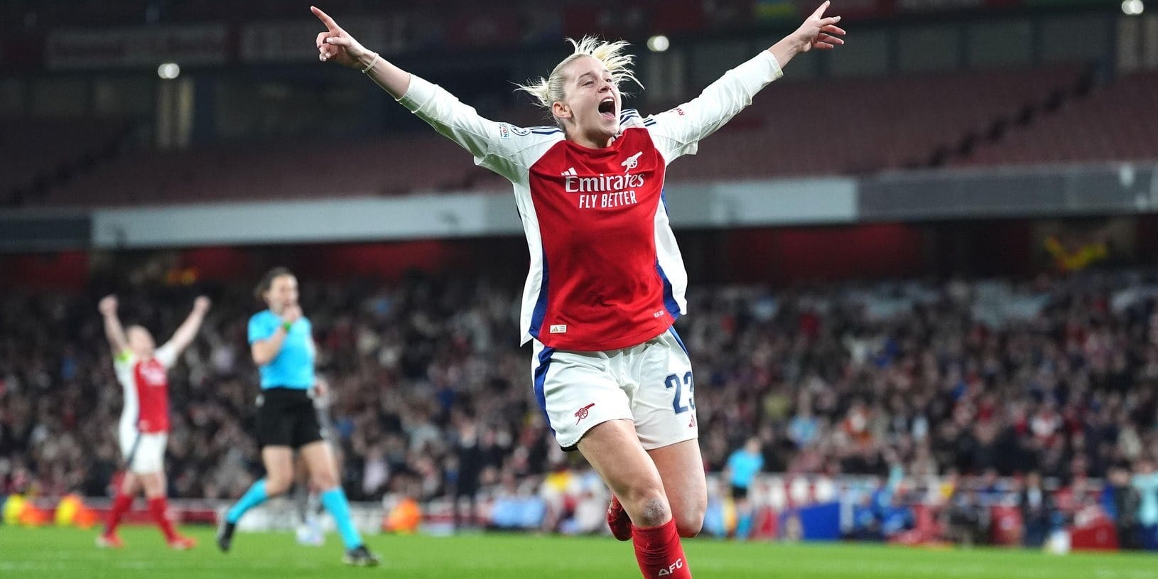Arsenal's Alessia Russo celebrates scoring their side's fourth goal during the UEFA Champions League Quarter-finals