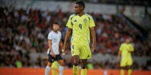 Alexander Isak waits in anticipation during a friendly international game between Portugal and Sweden