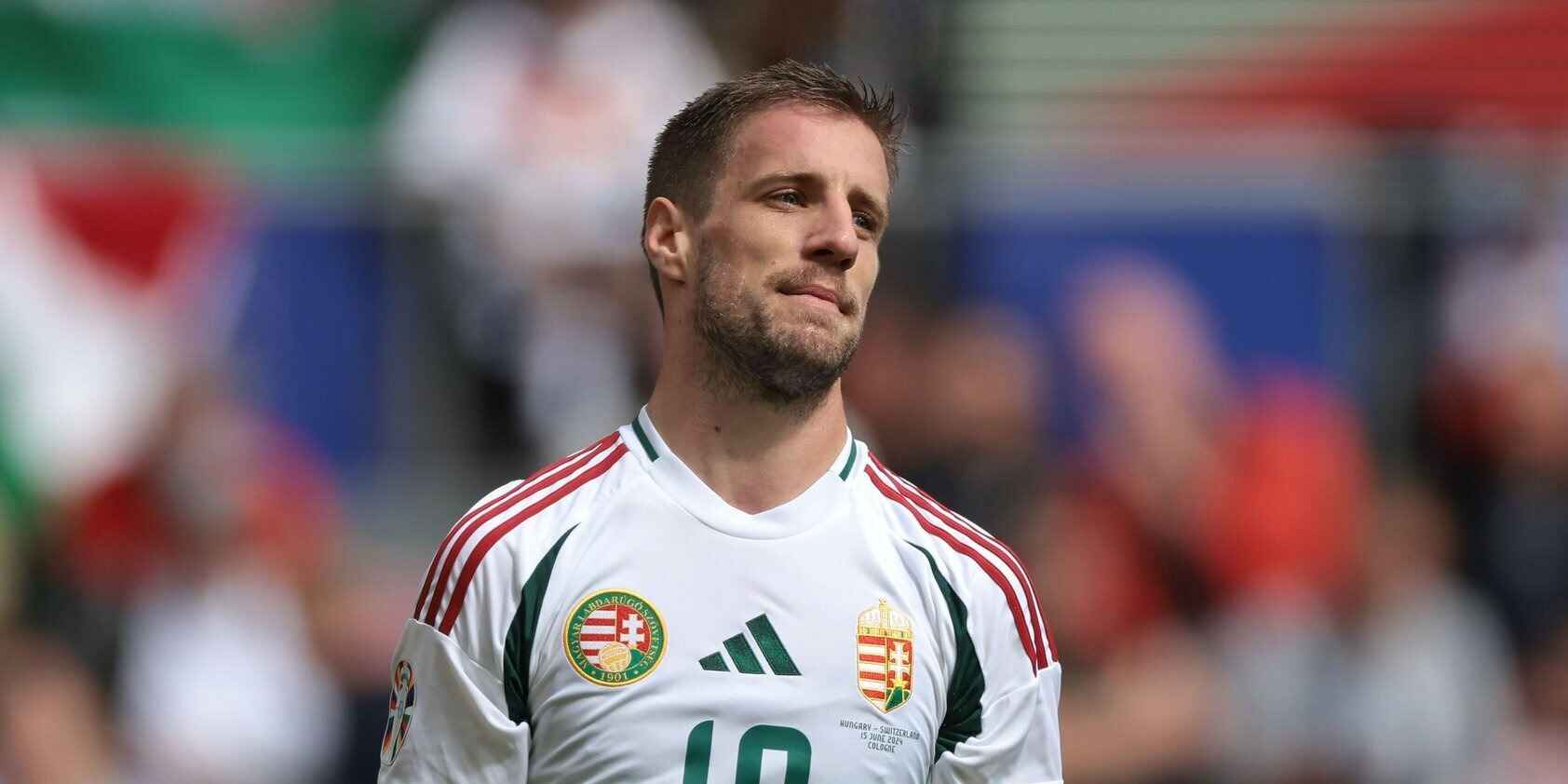 Barnabas Varga waits during a UEFA Euro 2024 match between Scotland and Hungary.