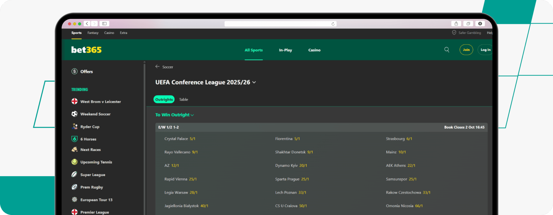 bet365 UEFA Conference league market
