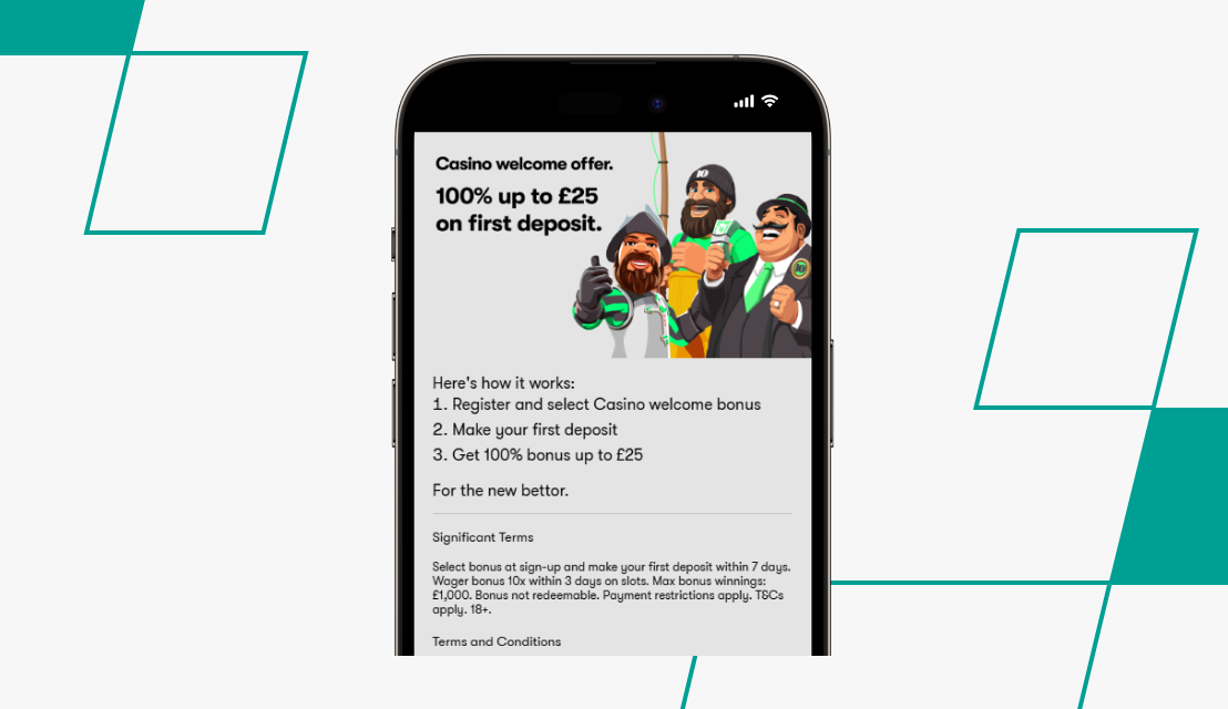 screenshot of 10bet casino welcome offer