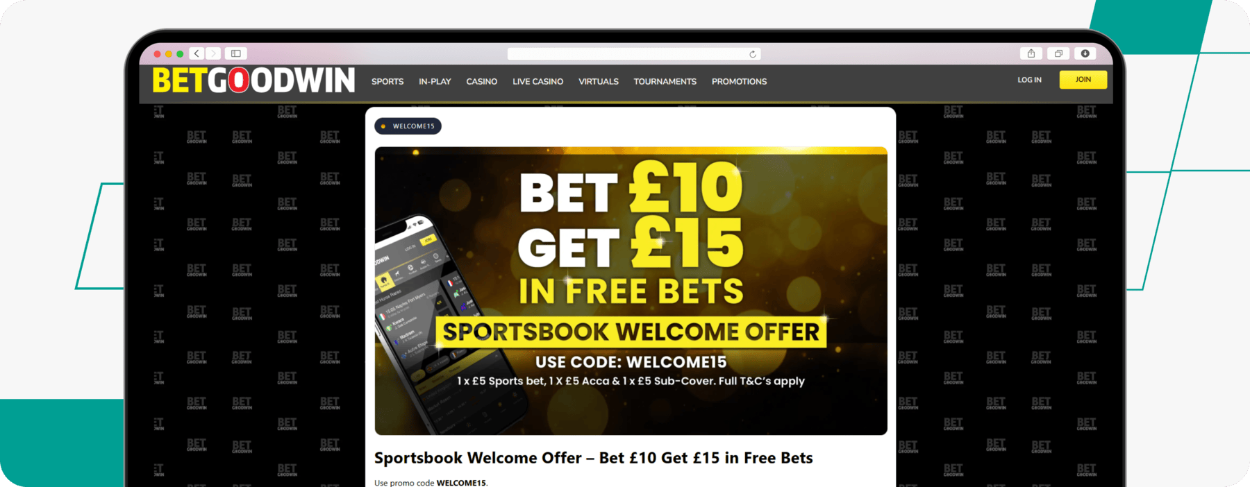 screenshot of Betgoodwin Sports welcome offer