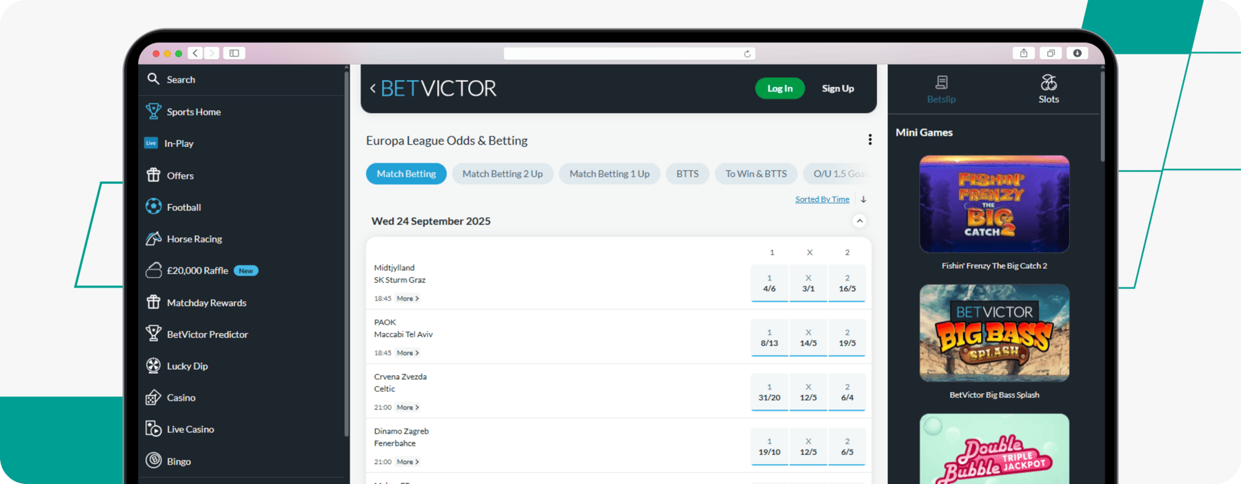 screenshot of betvictor europa league odds