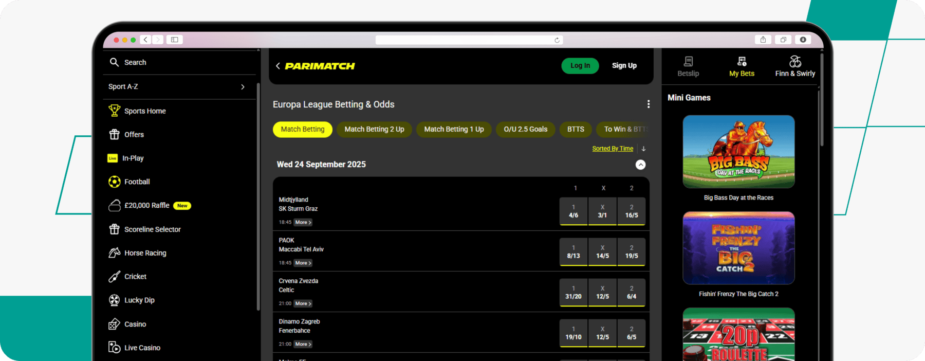 screenshot of parimatch europa league odds