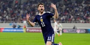 World Cup qualifying acca, Ryan Christie pictured in action for Scotland
