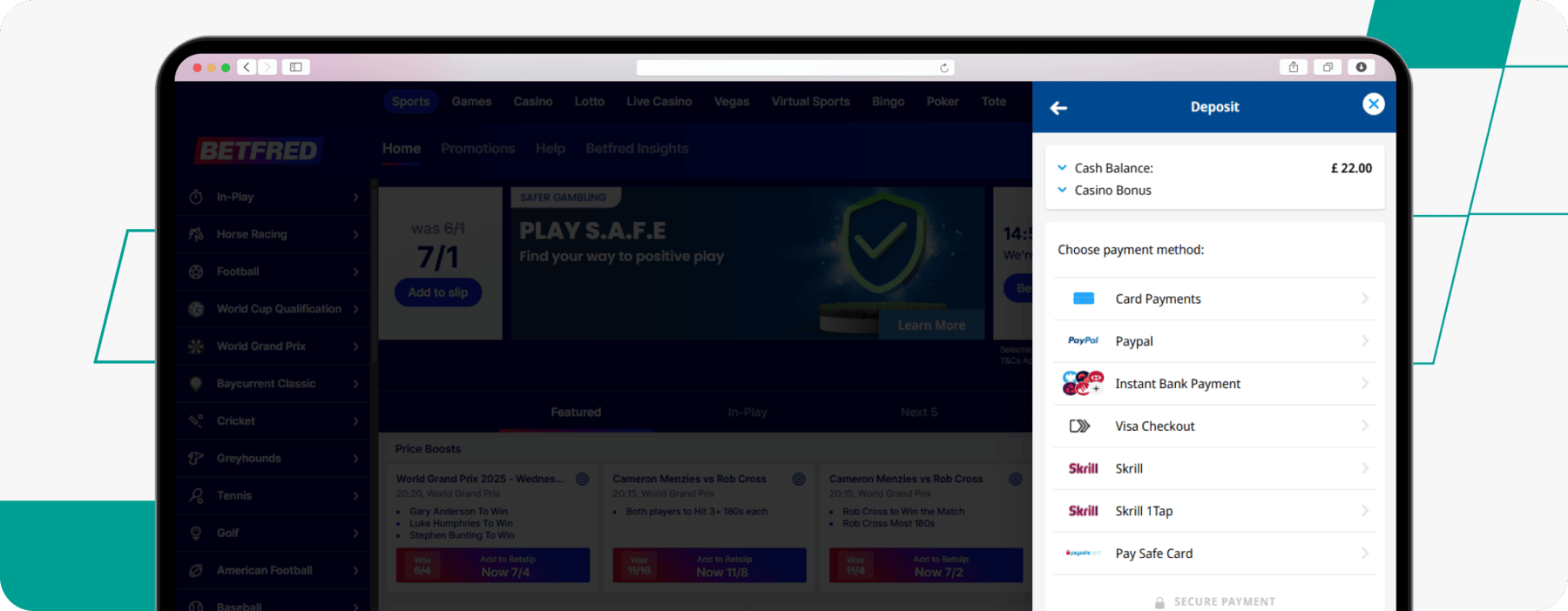 Betfred Skrill deposit option