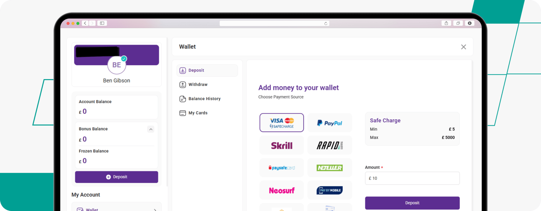 Screenshot of HollywoodBets Skrill Deposit Method