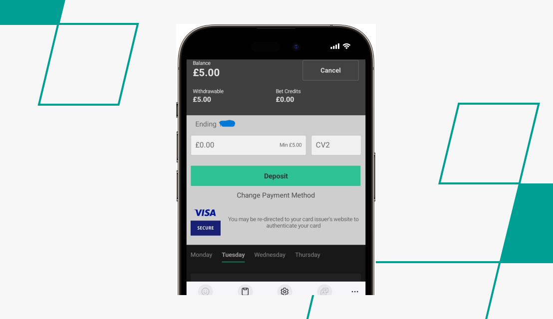 screenshot of bet365 deposit page