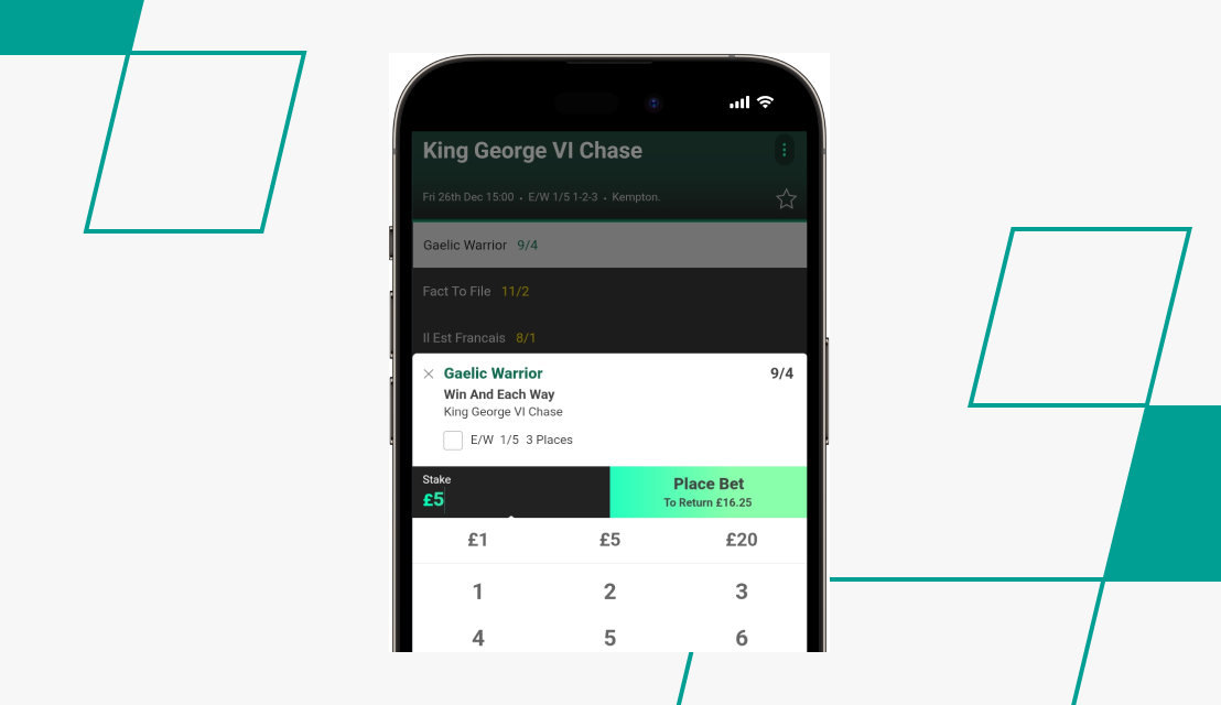 screenshot of bet365 king george vi chase bet slip