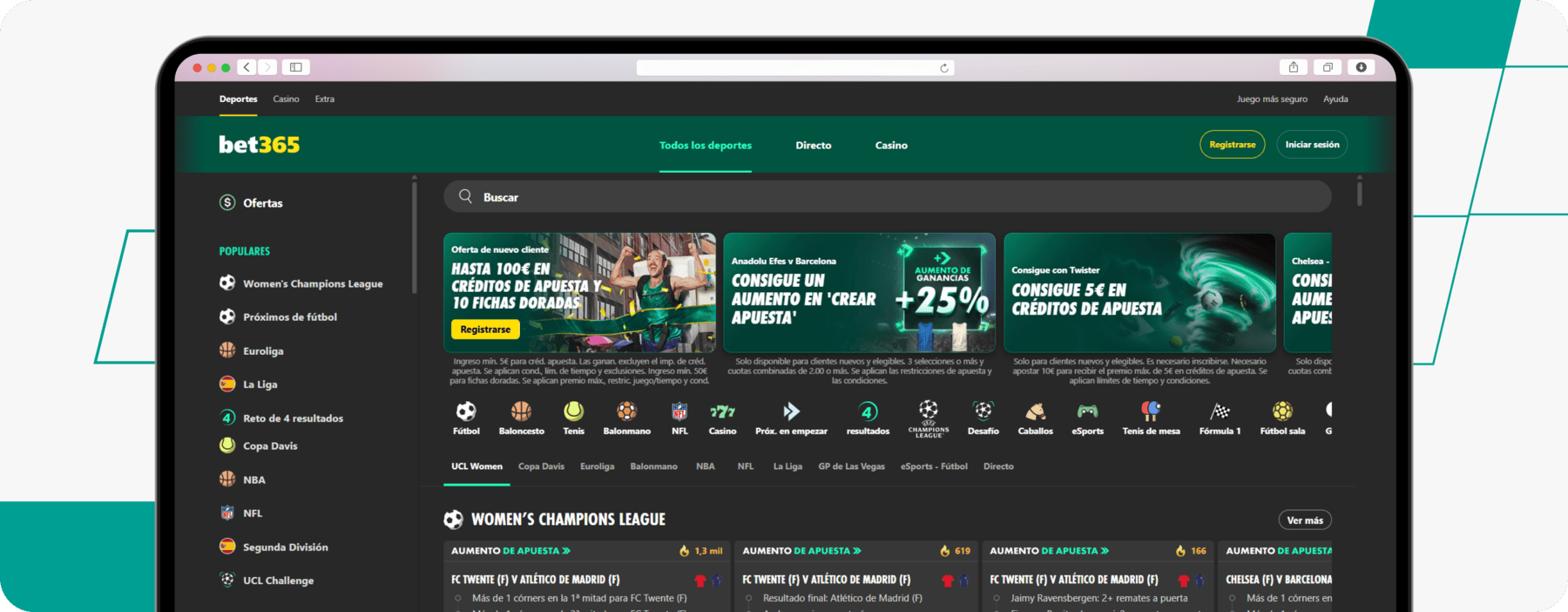 screenshot of bet365 spain site