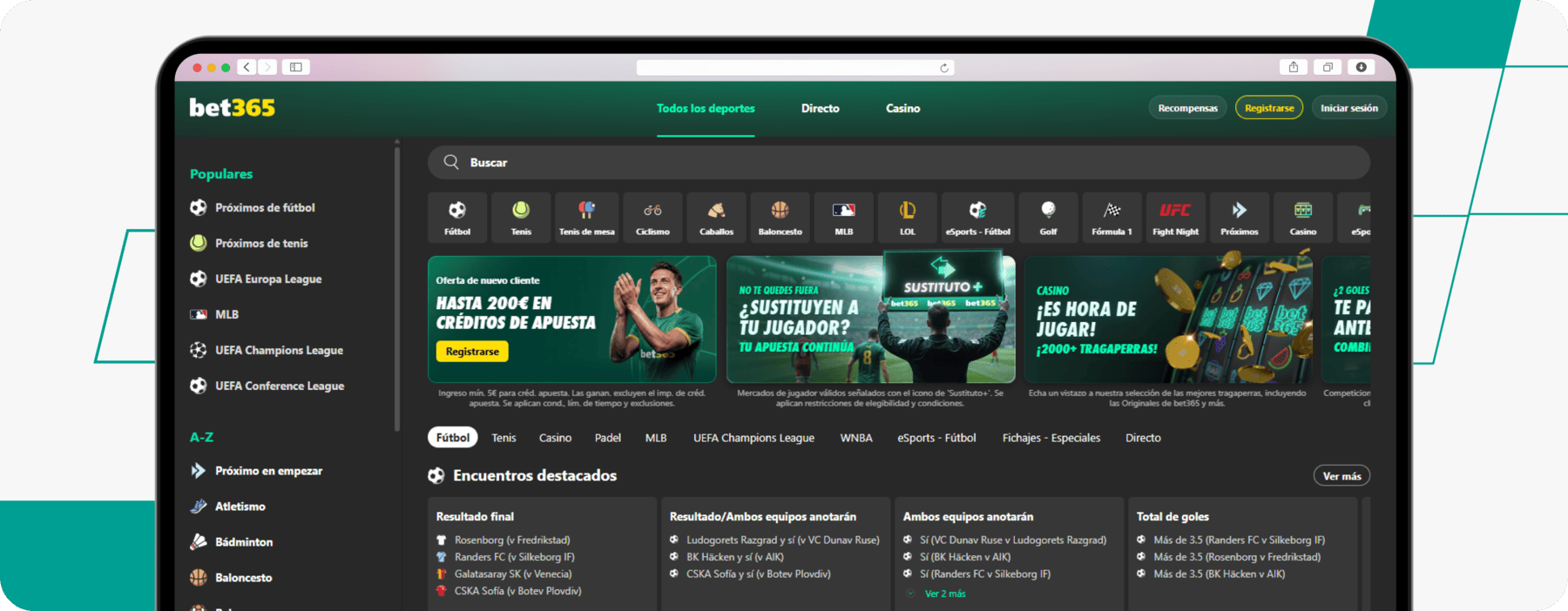 screenshot of bet365 spain homepage
