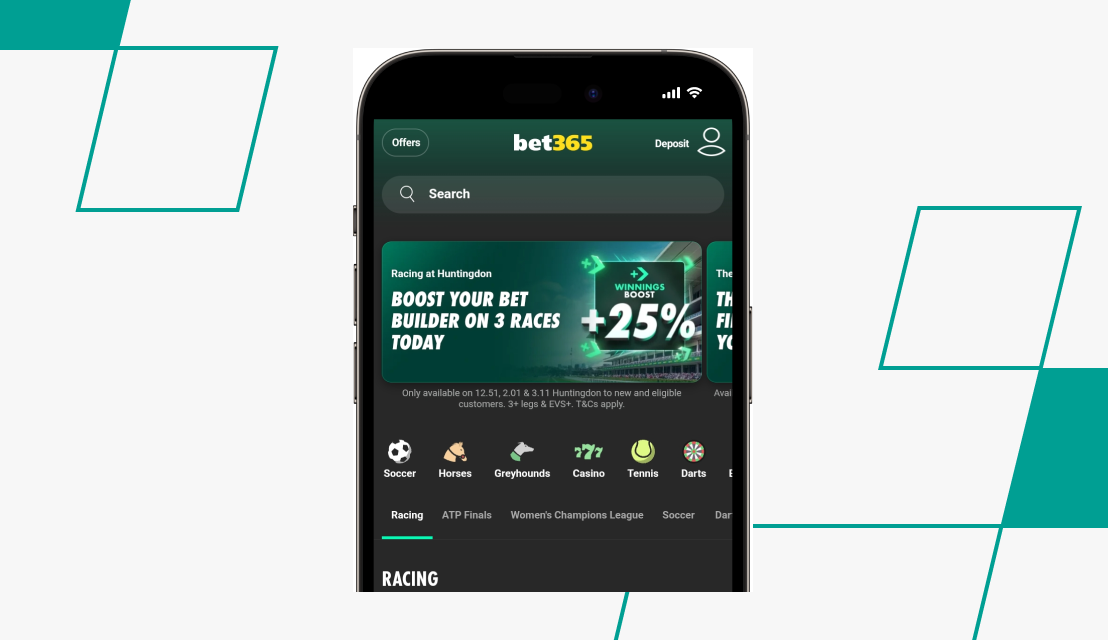 screenshot of bet365 sportsbook homepage