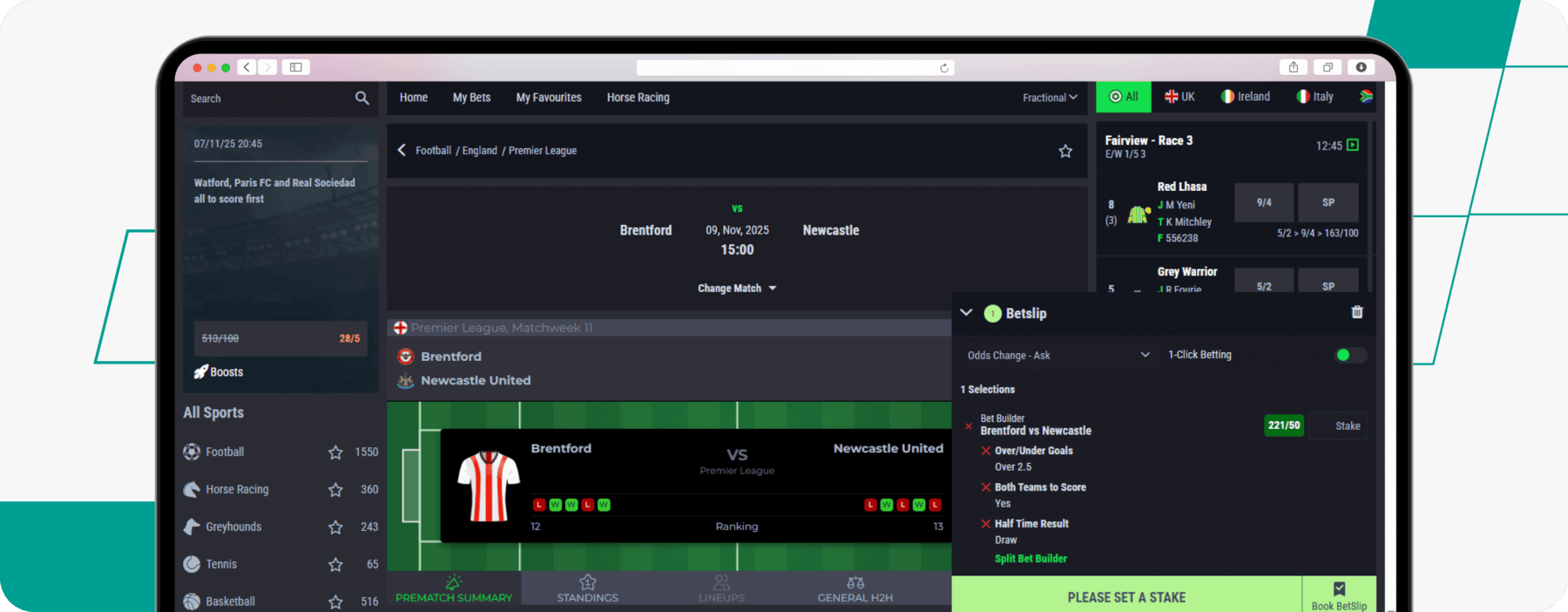screenshot of bet442 bet builder feature