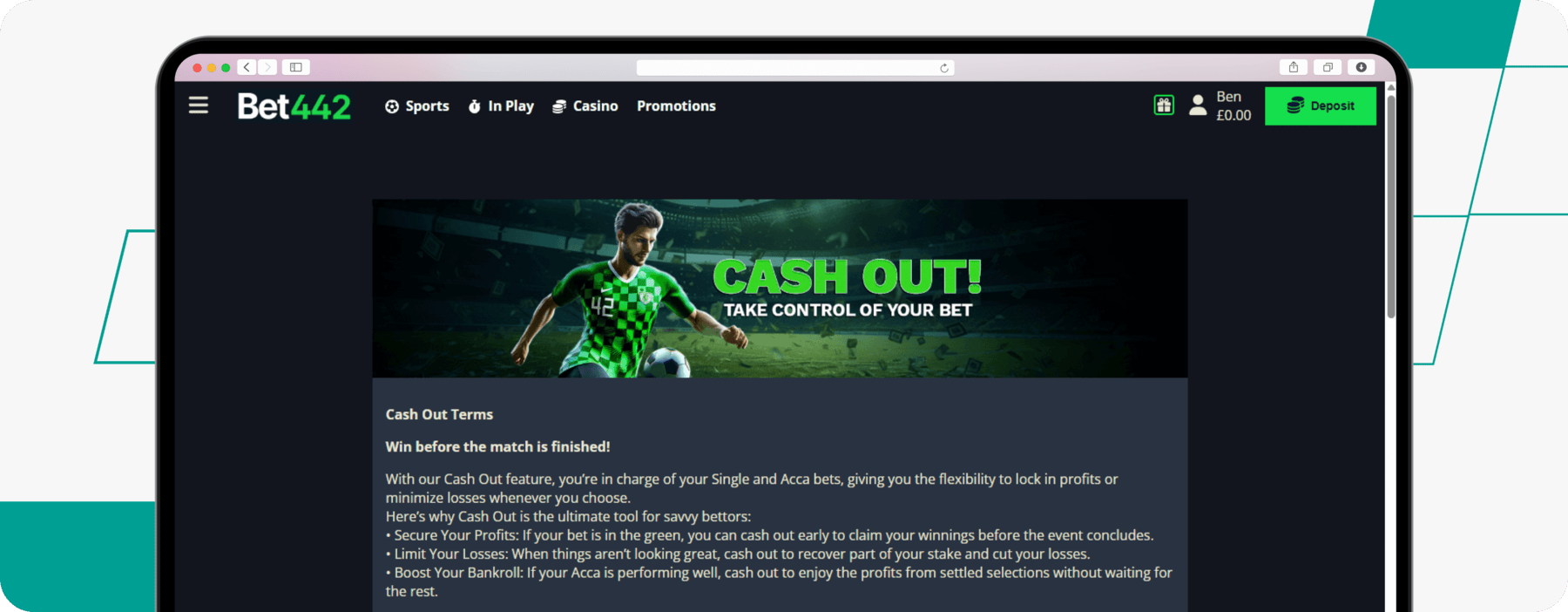 screenshot of bet442 cash out