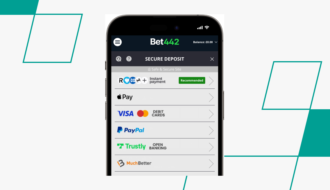 screenshot of bet442 deposit step 1