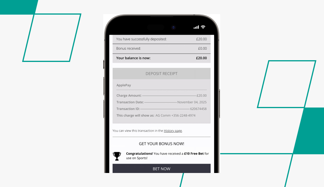 screenshot of bet442 deposit step 2