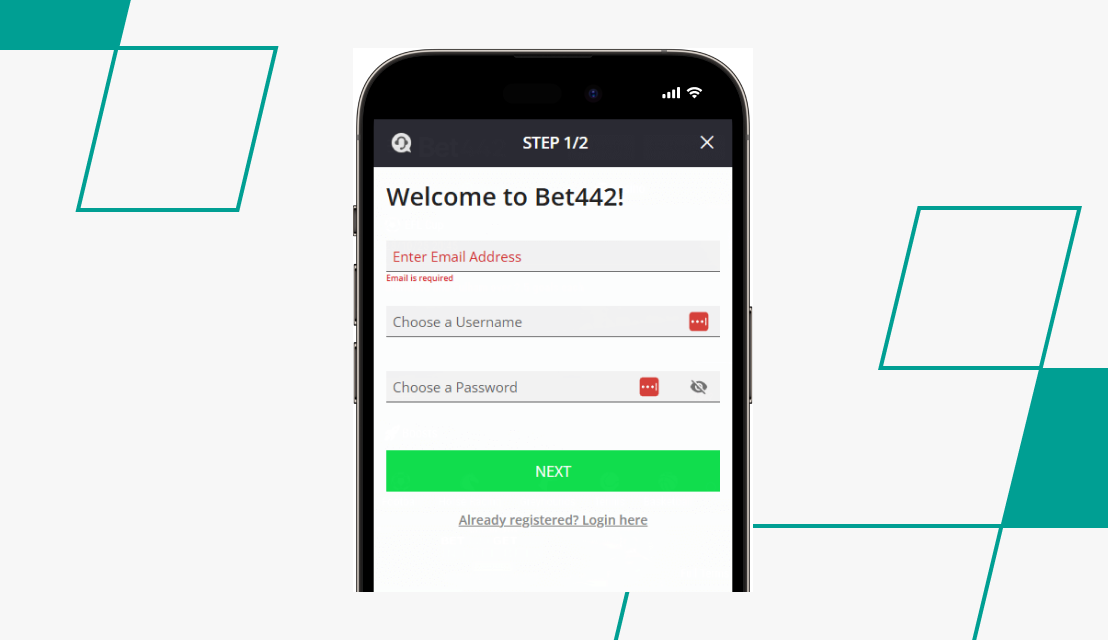 screenshot of bet442 registration step 1