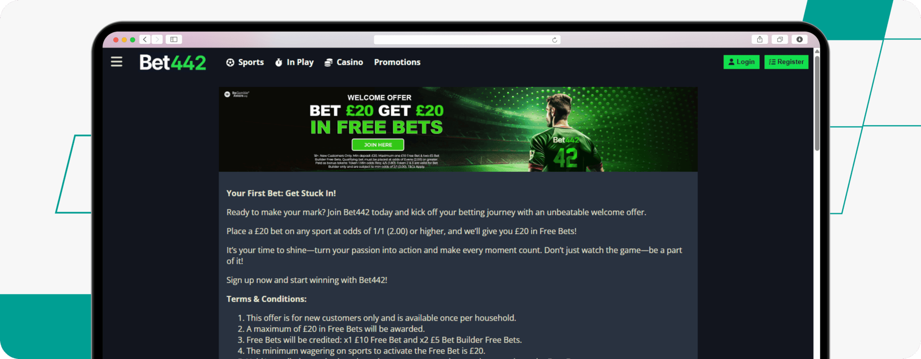 screenshot of bet442 sports welcome offer