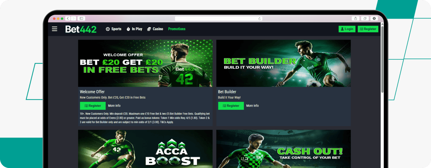 screenshot of bet442 sportsbook promotions