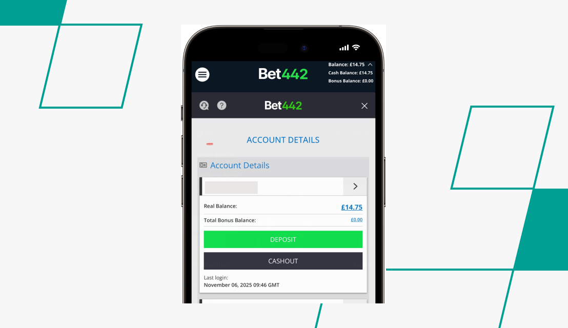 screenshot of bet442 withdrawal step 1