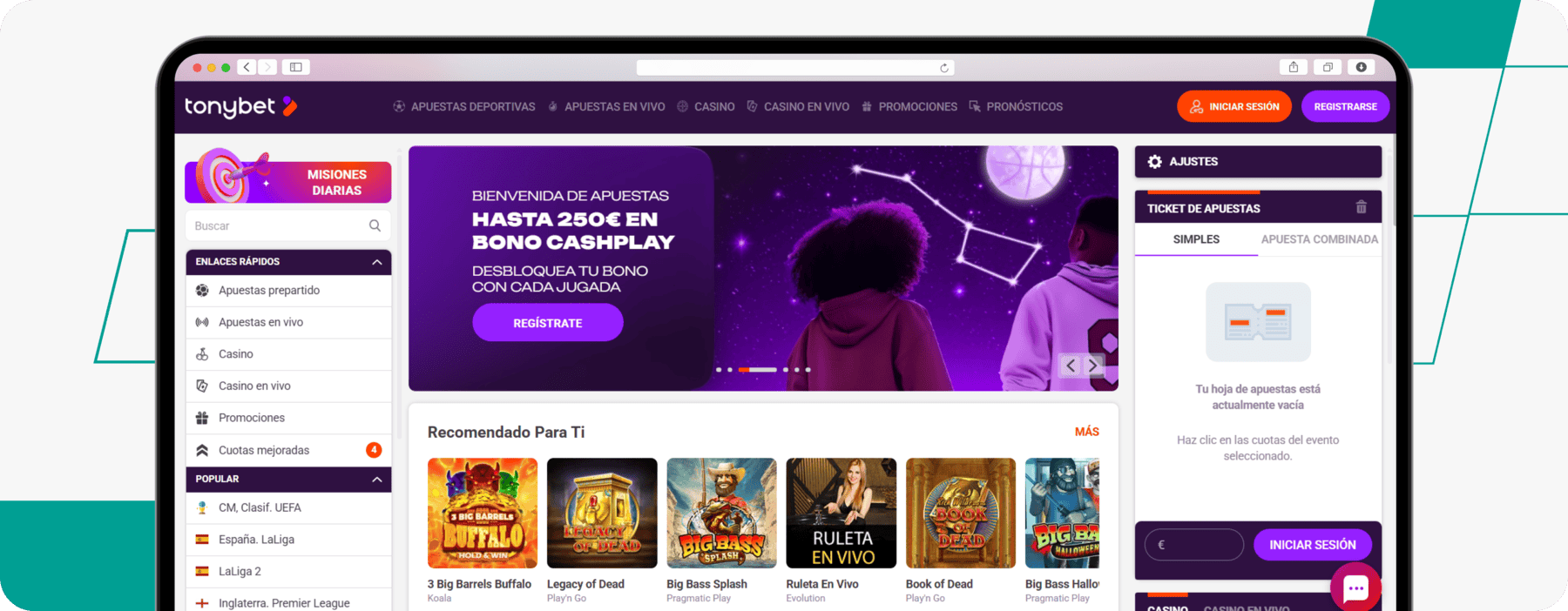 screenshot of tonybet spain site