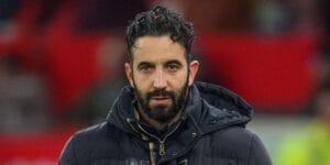 Ruben Amorim on the field as Manchester United manager