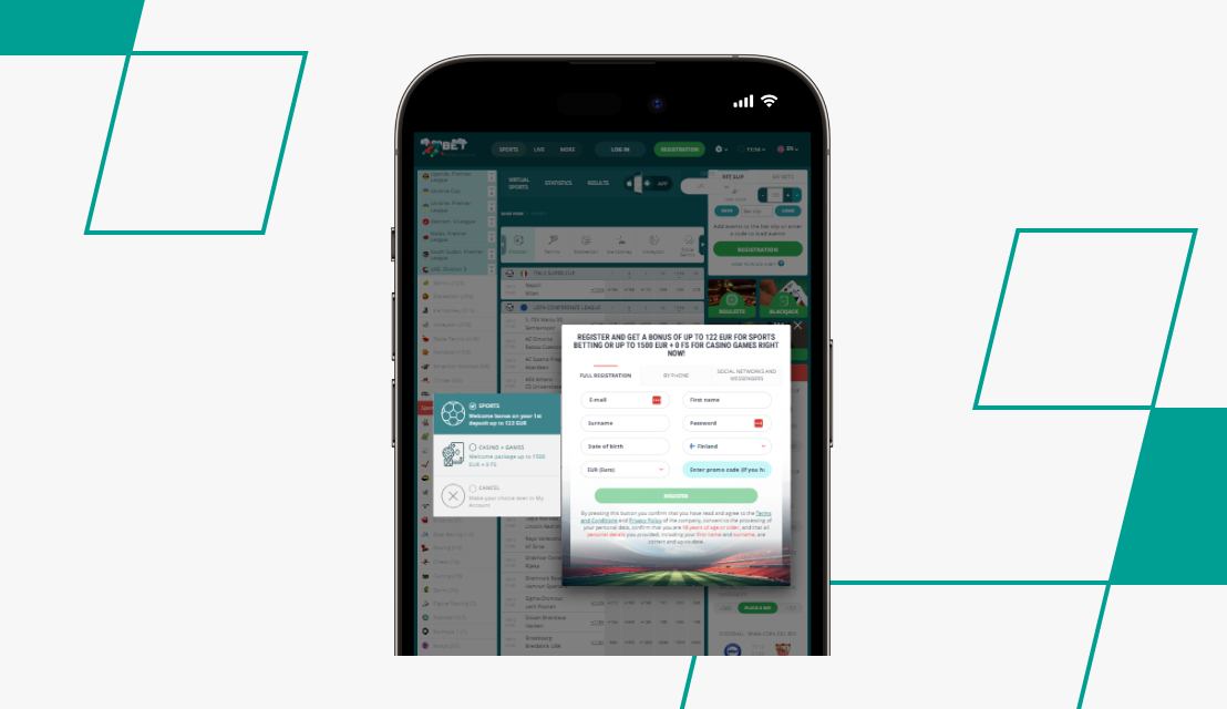 screenshot of 22bet registration process step 1