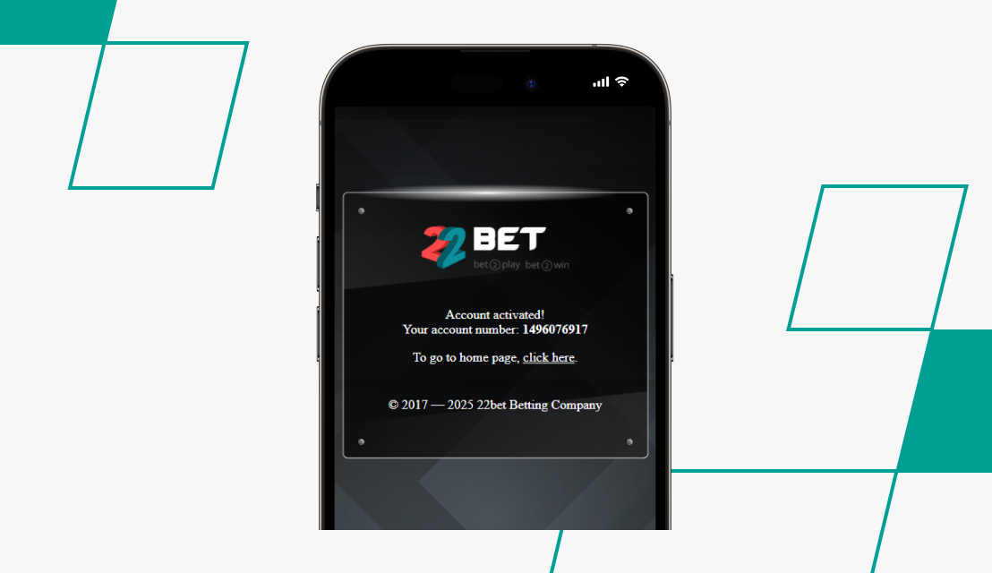 screenshot of 22bet registration process step 3
