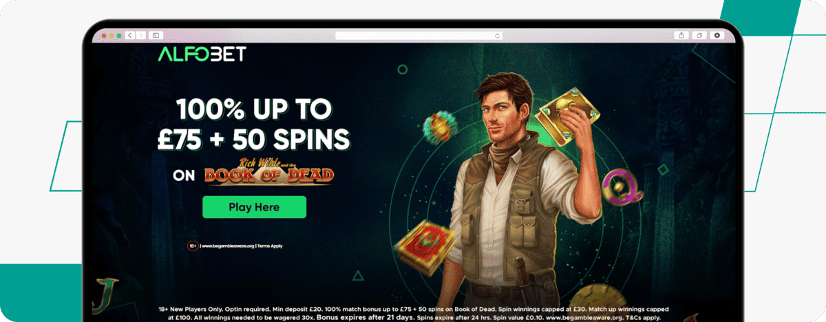 screenshot of alfobet casino welcome offer