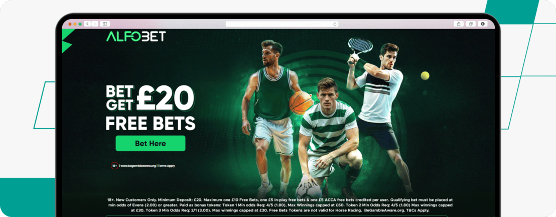 screenshot of alfobet sports welcome offer