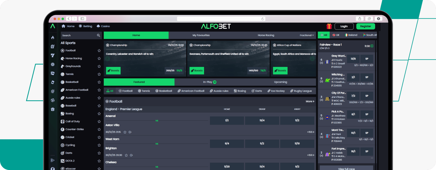 screenshot of alfobet sportsbook