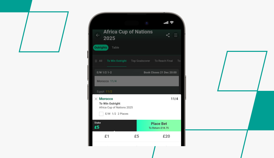 screenshot of bet365 afcon bet slip