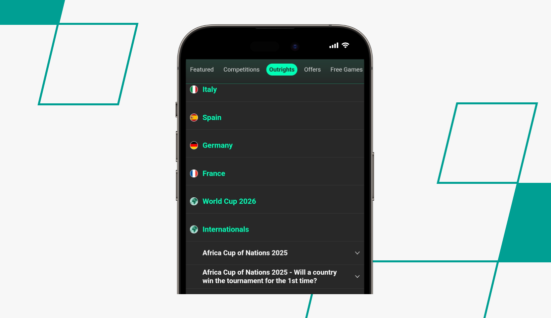 screenshot of bet365 football outrights options