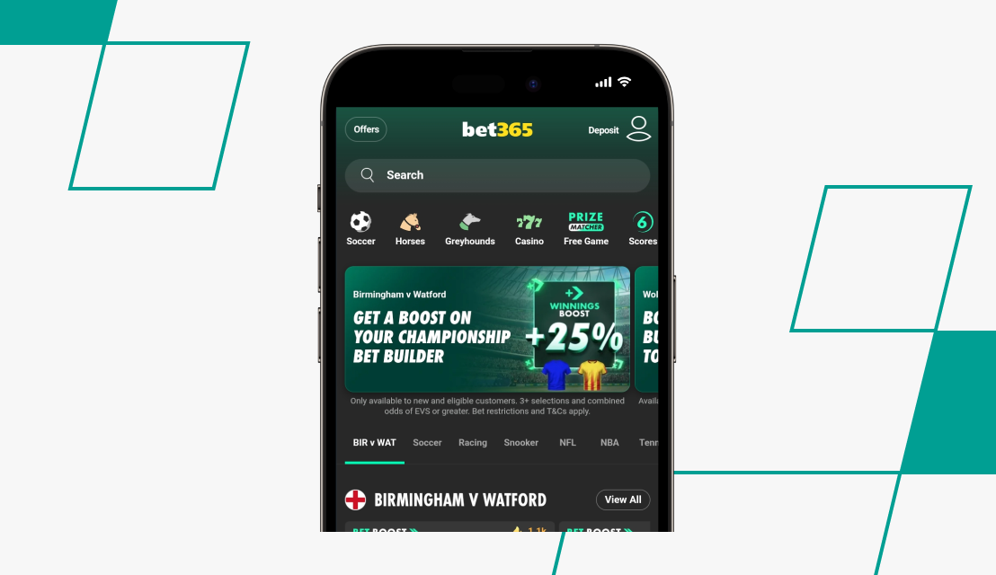 screenshot of bet365 sportsbook homepage