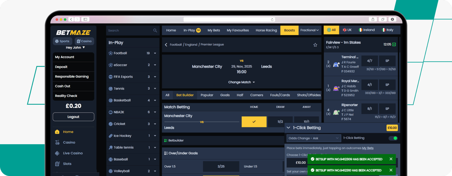 screenshot of betmaze bet builder feature