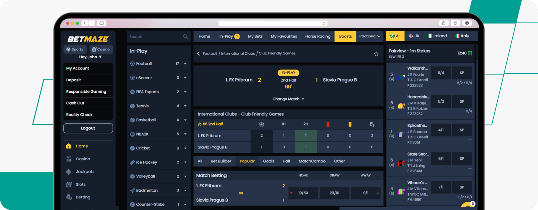 screenshot of betmaze live betting page