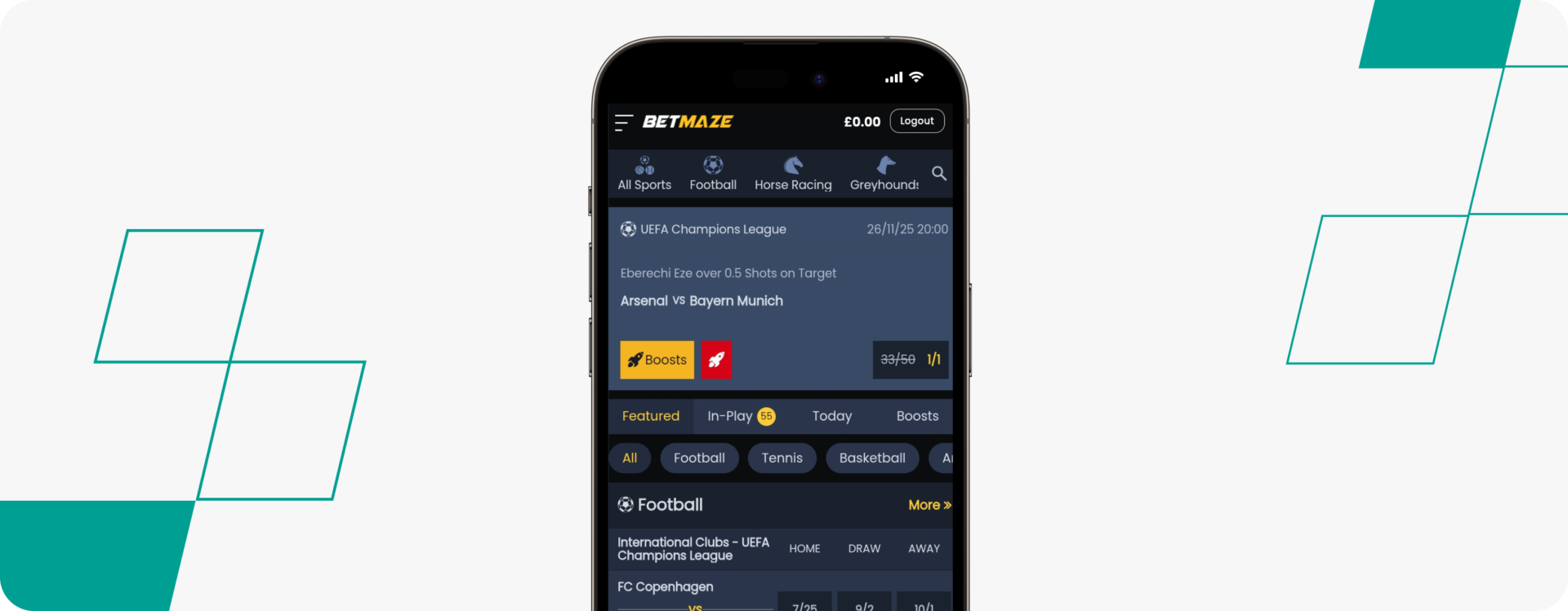 screenshot of betmaze mobile app