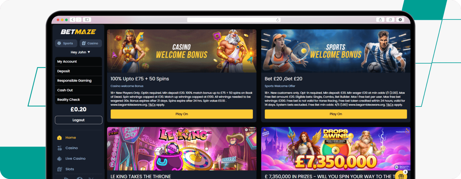 screenshot of betmaze promotions page