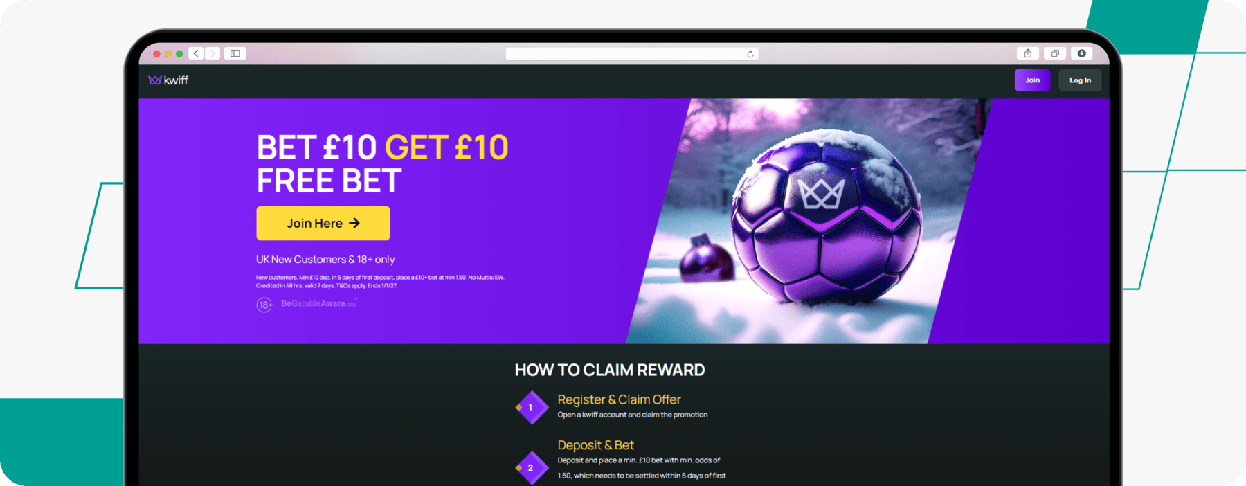 screenshot of kwiff bet 10 get 10 welcome offer