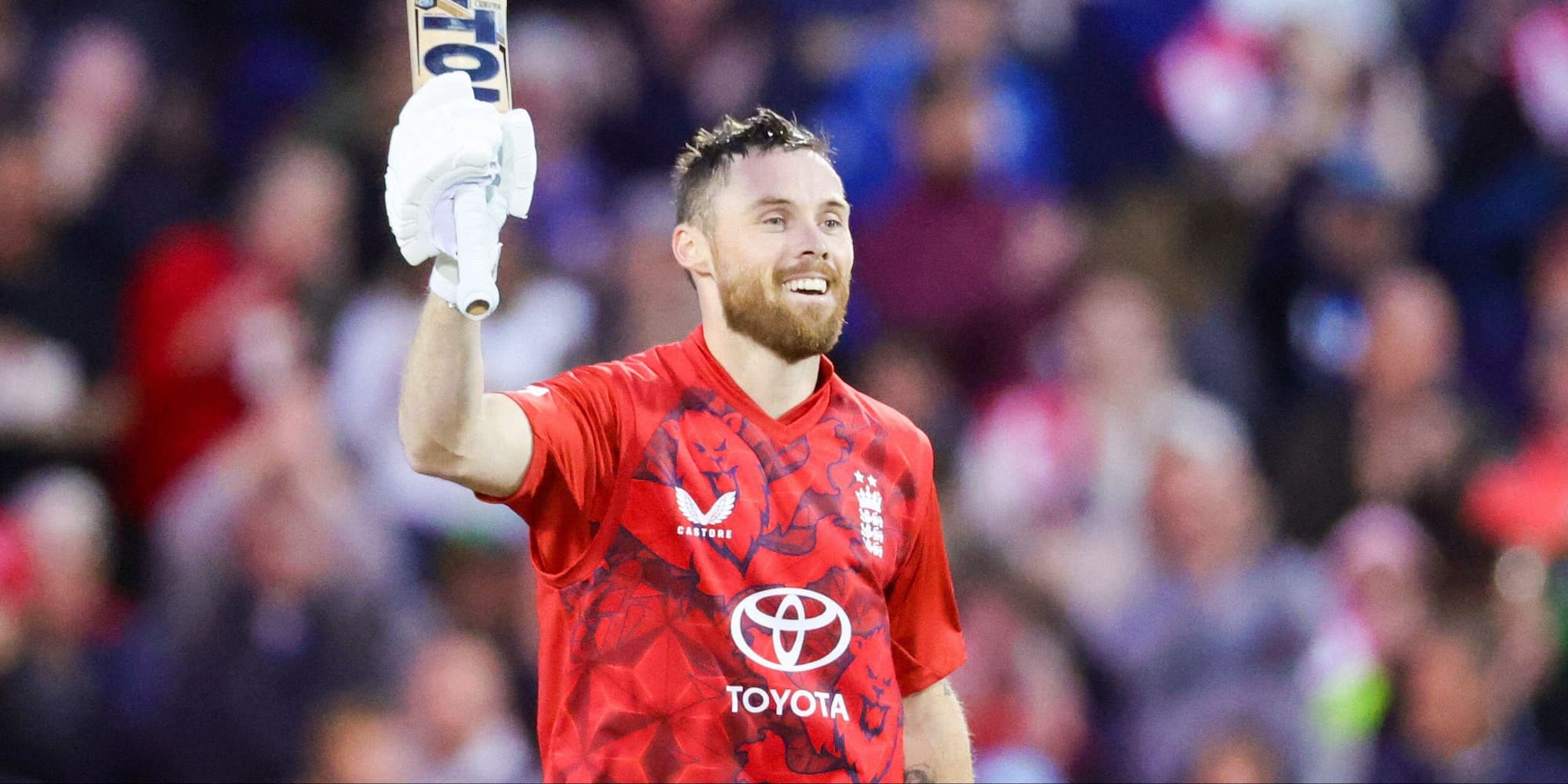 Phil Salt celebrating scoring a century for England