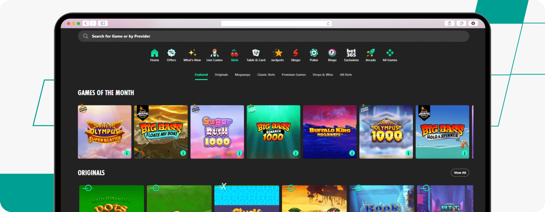 screenshot of bet365 slots page
