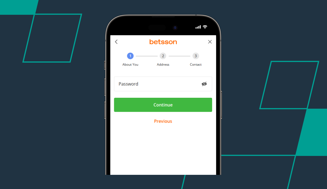 screenshot of betsson registration process step 1