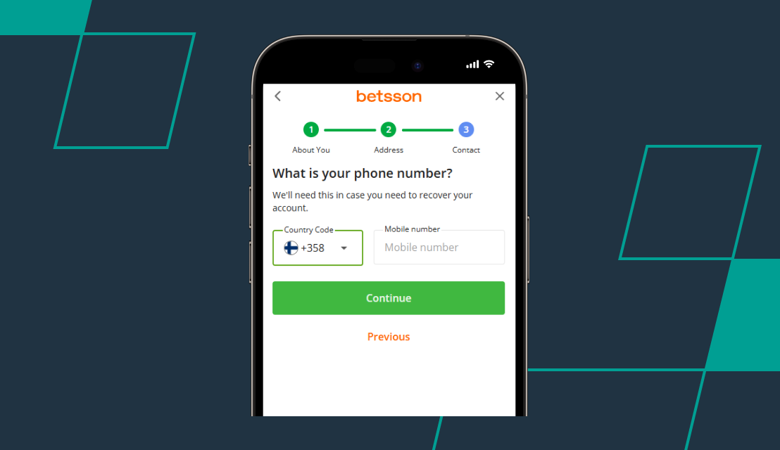 screenshot of betsson registration process step 3