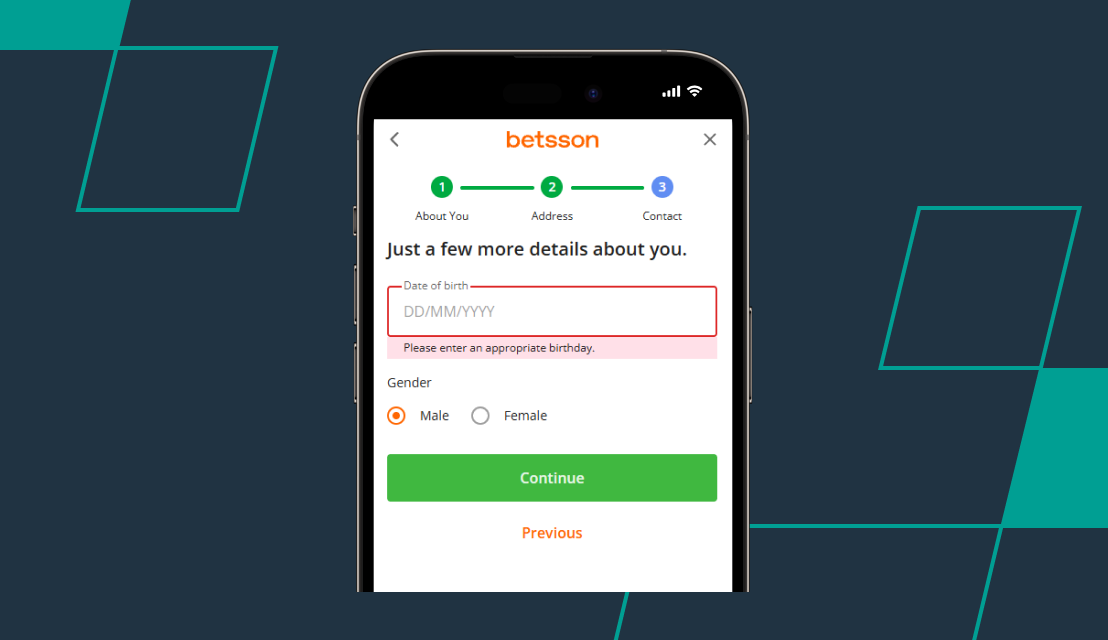 screenshot of betsson registration process step 4