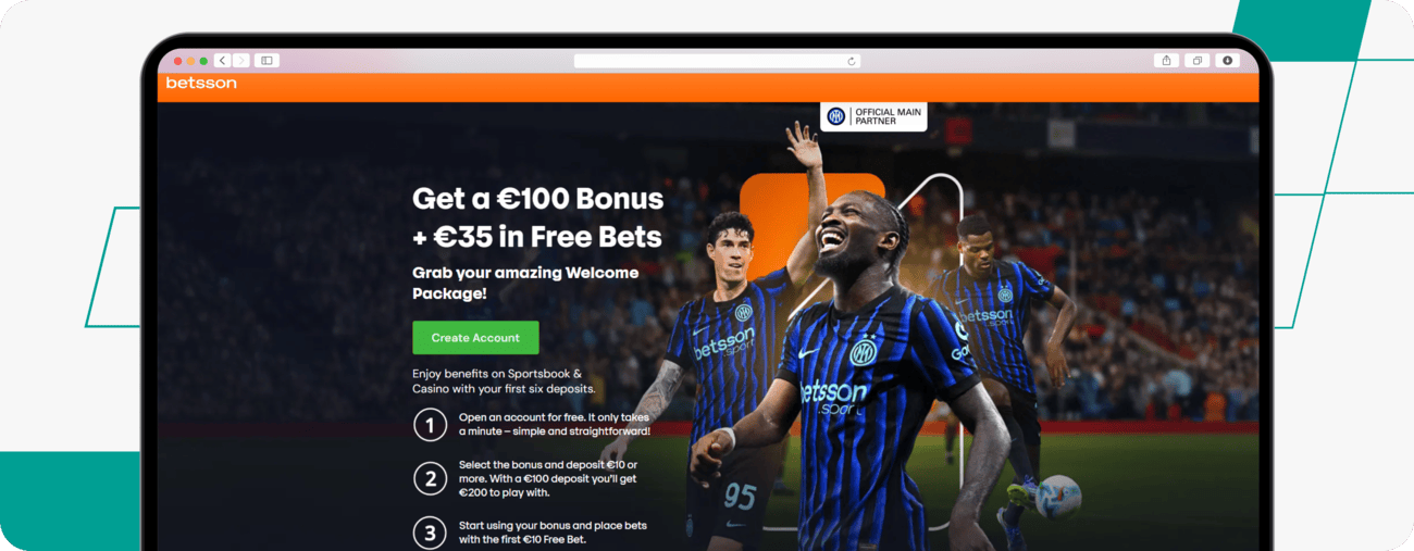 screenshot of betsson sports welcome offer
