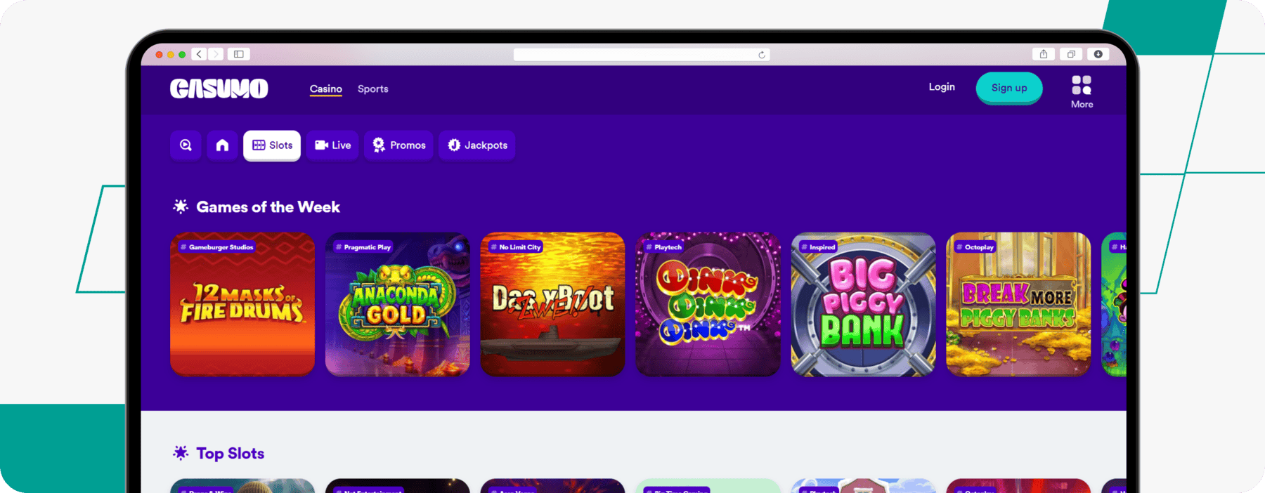 screenshot of casumo slots page